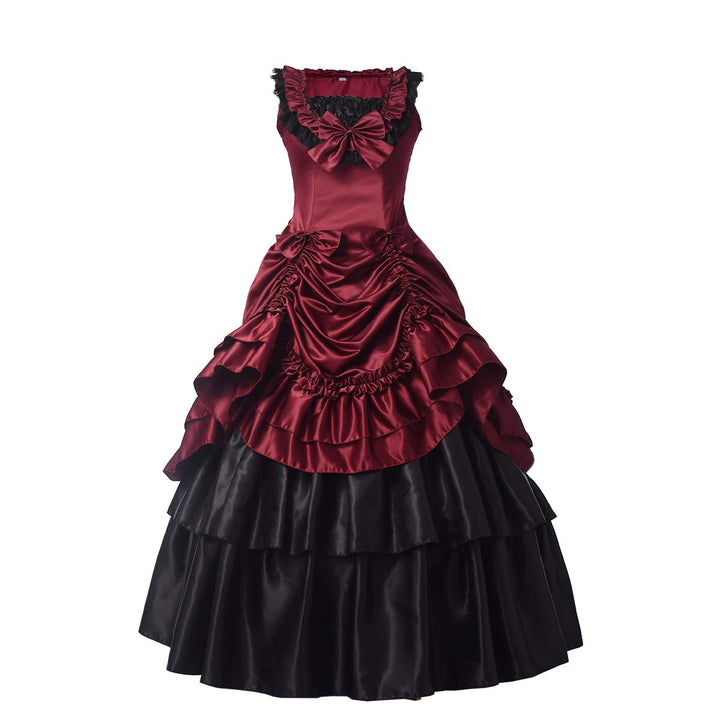 GRACEART Damen Satin Gothic Viktorianisches Kleid Renaissance Maxi Kostüm (XXL, rot) XXL Rot, XXL Ro