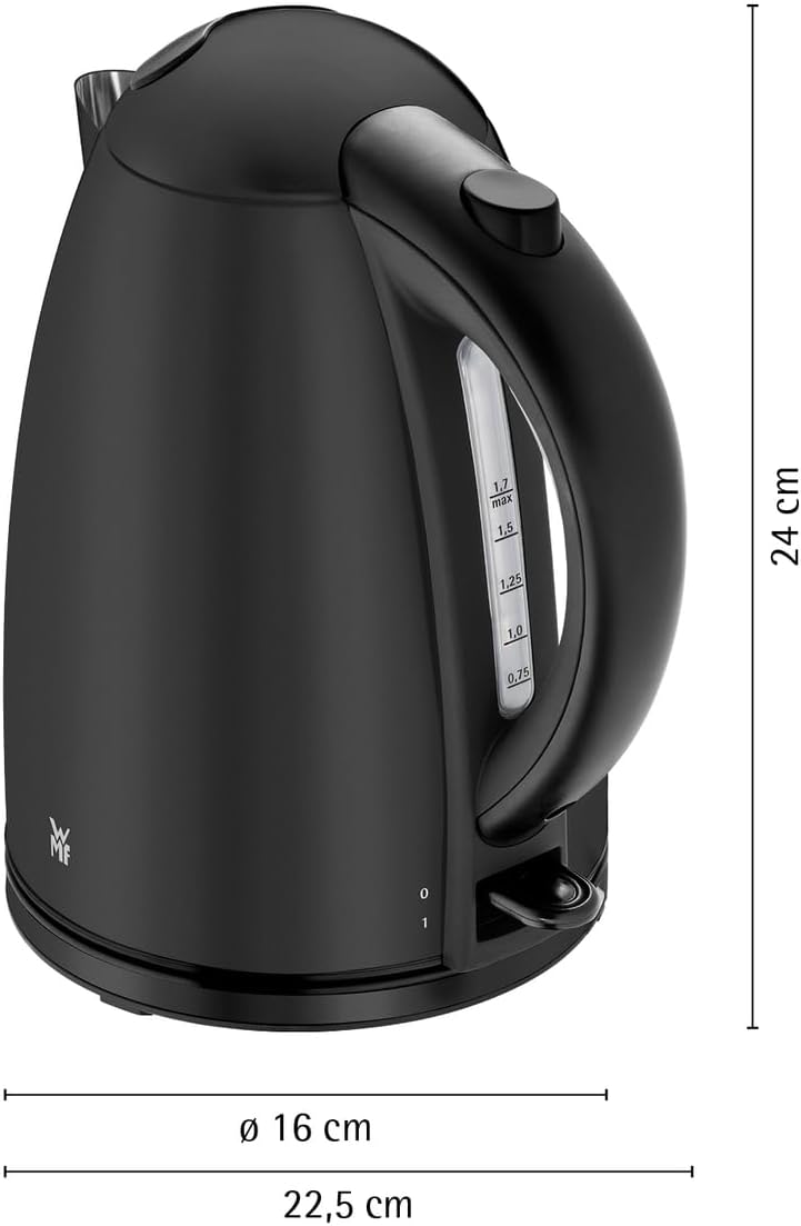 WMF Stelio Wasserkocher Edelstahl 1,7L, Elektrischer Wasserkocher mit Kalkfilter, 2400 W, Wasserstan