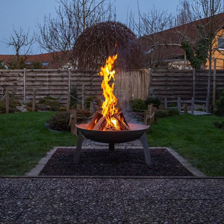FENNEK Feuerschale 3 Pod | Grosse Feuerstelle aus massivem 2,0 mm Stahl | Ø 65 cm | Für Garten, Terr