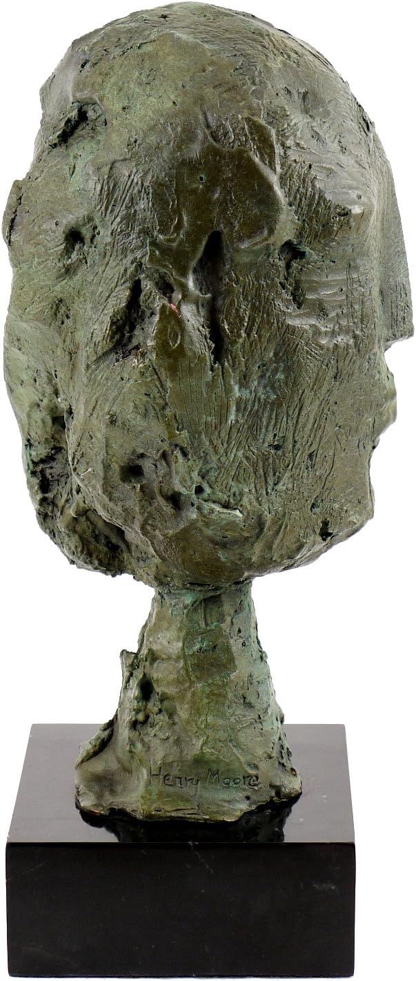 Abstrakte Bronzefigur/Bronzekopf auf Marmorsockel - nach Henry Moore - signiert - Moderne Kunst