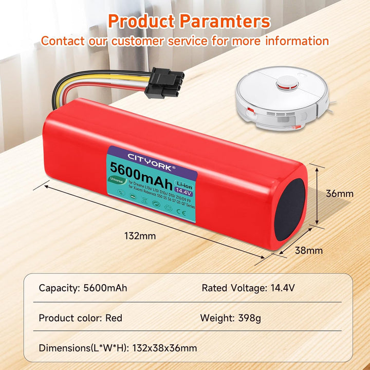 CITYORK 14,4 V 5600 mAh Lithium-Ersatzbatterie für Mi Robot Mijia 1. und 2. Generation, Roborock S50