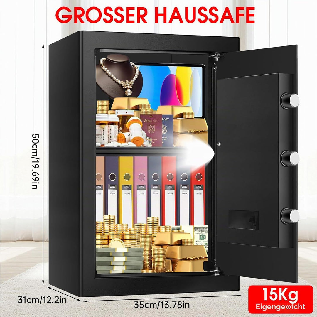 65L Grosser Safe Tresor für Zuhause, Digitaler Tresor Feuerfest Wasserdicht mit Alarmanlage und Zahl