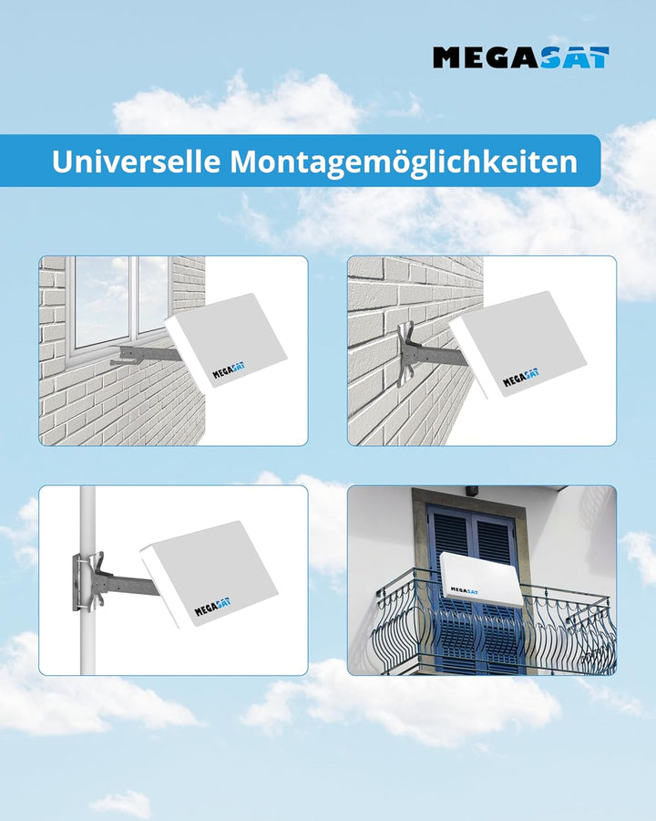 Megasat Flachantennen Set – D1 Profi-Line (1 Teilnehmer, inkl. 10 m Kabel, Satfinder, Fensterdurchfü