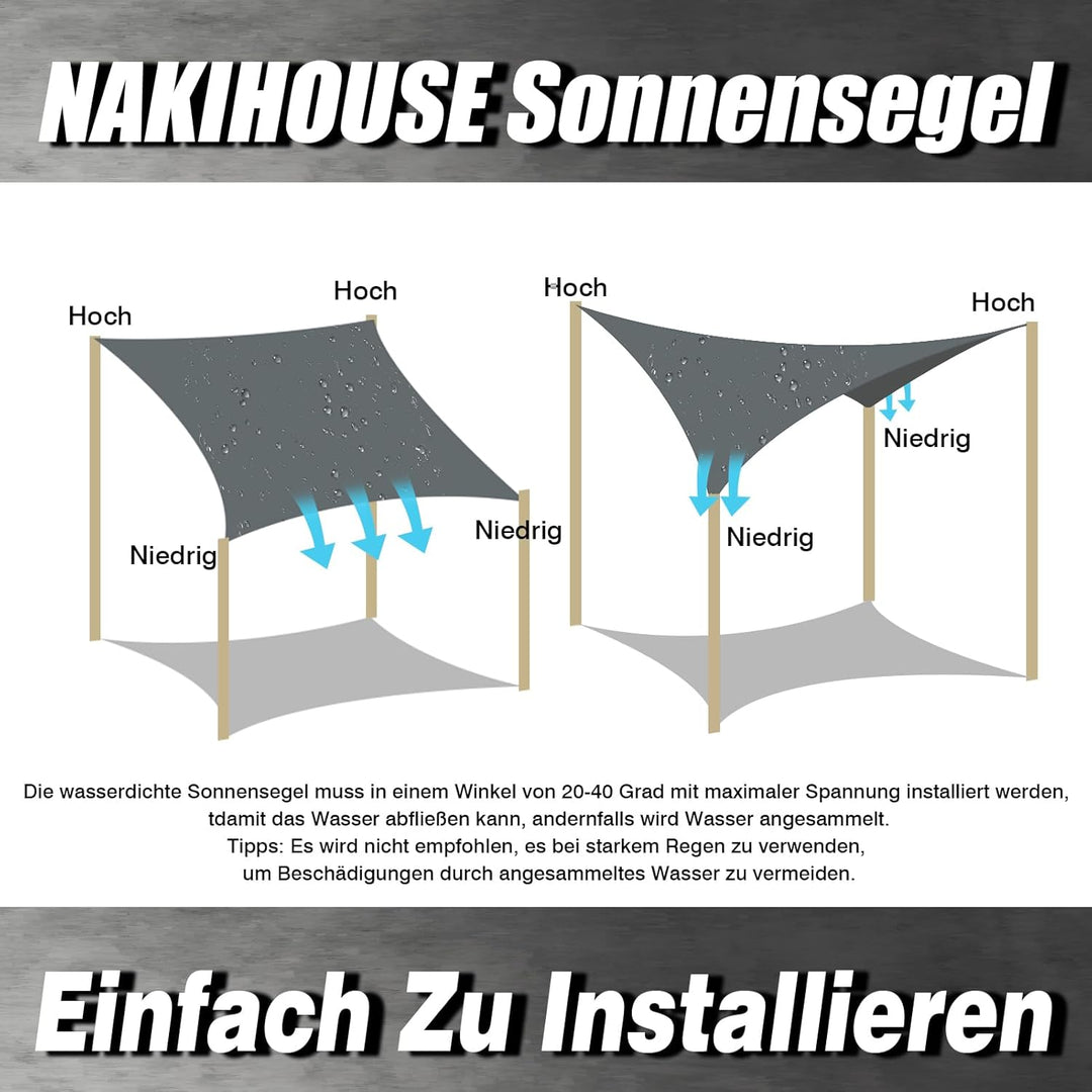 Sonnensegel Wasserdicht 2x3m Rechteckig Premium PES Polyester Sonnenschutz Windschutz Segel 98% UV-S