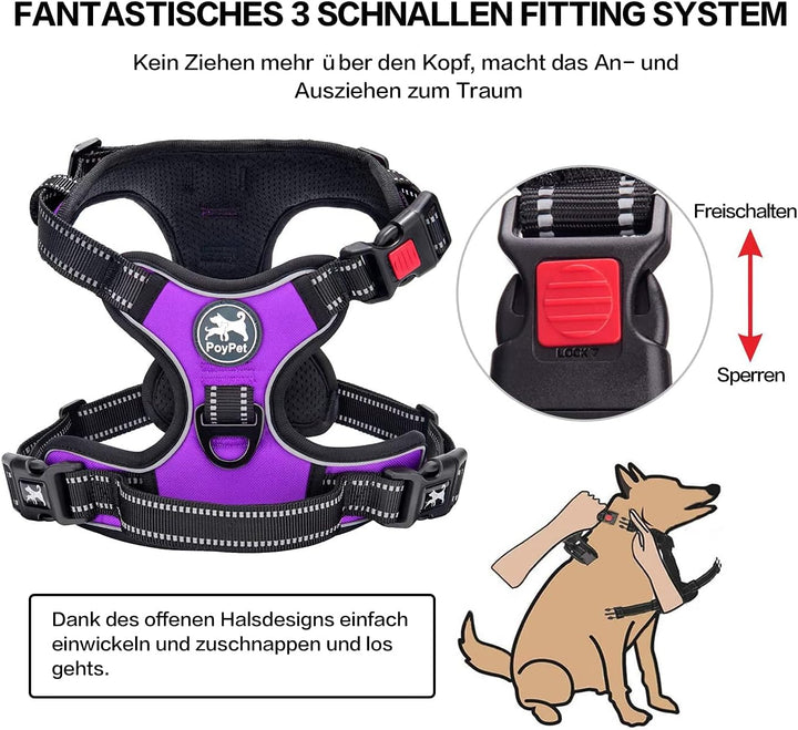 PoyPet Keine Pull Hundegeschirr Front Reflektierende Pet Weste für Hunde mit Einfache Kontrolle Grif