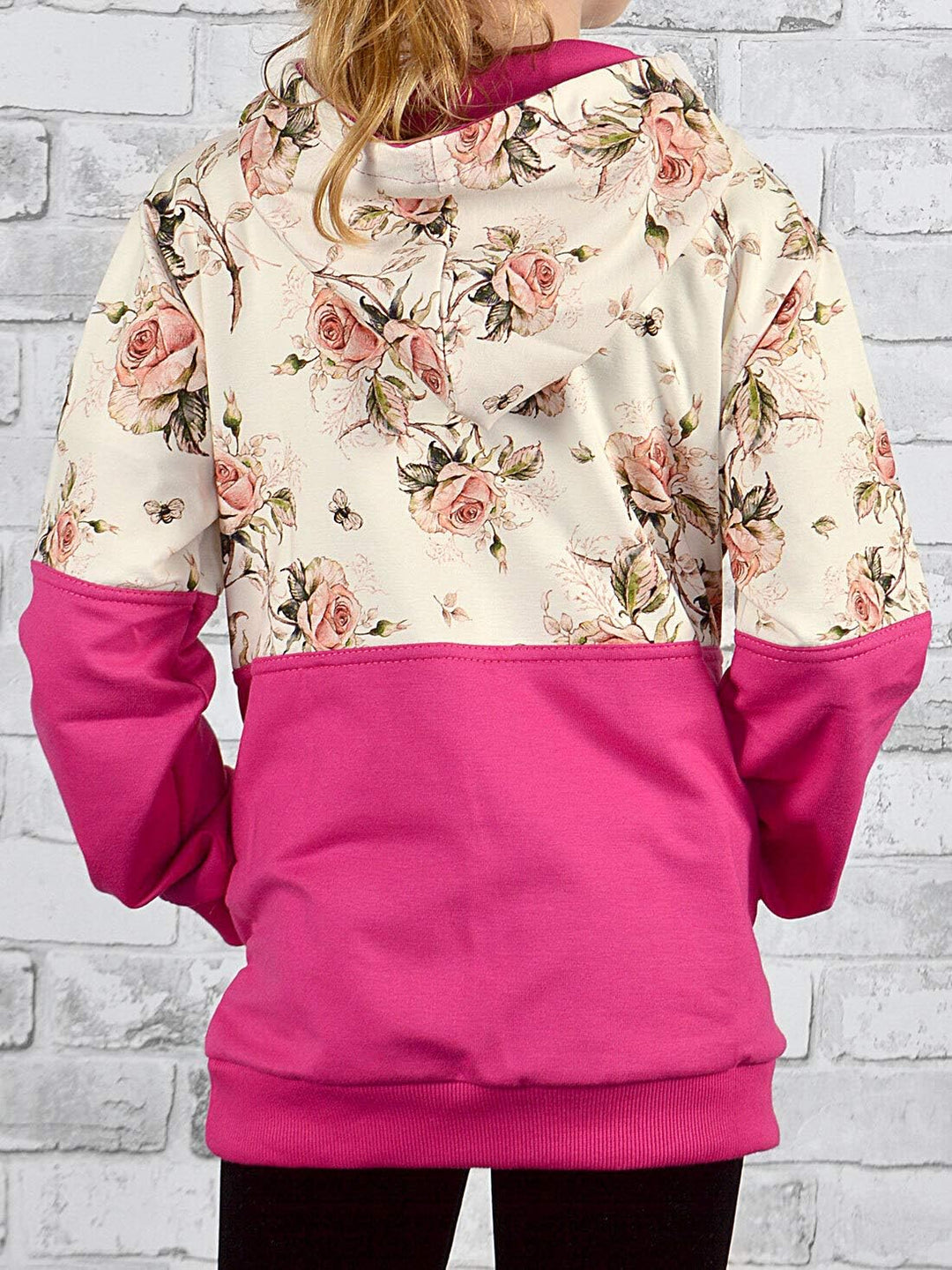KMISSO Mädchen Hoodie mit Rosenmuster Kapuzenpullover Kinder Sweater Blumen Floral – Zweifarbig, Bau