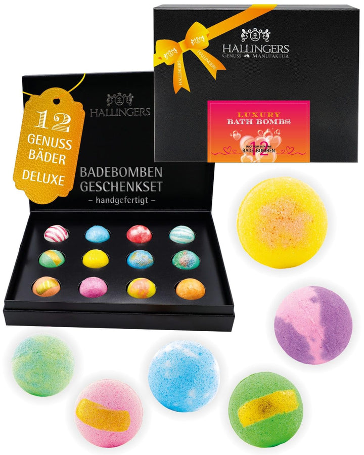 Hallingers® 12er Badebomben-Geschenk-Set mit zwölf Bathbombs (540g) - Luxury Bath Bombs - Orange (Se