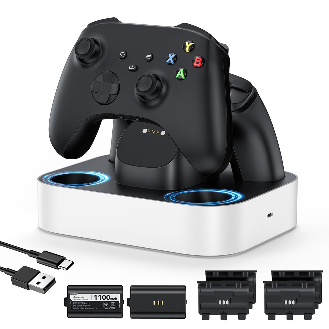NEWDERY Ladestation für Xbox Wireless Controller, 2 x 1100 mAh wiederaufladbare Akkus für Xbox One/S