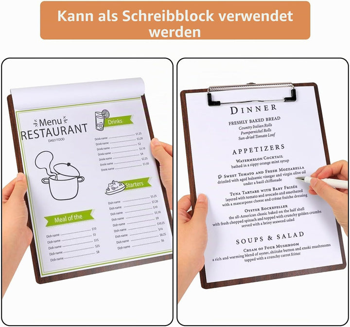 (10 Stück) Klemmbrett Holz A4,Schreibbrett Klemmbretter mit Metalklemme und Aufhängeose, Clipboard S