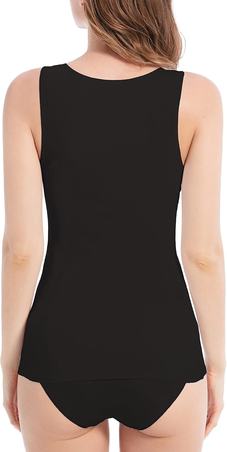 Comfneat Damen 4-Pack Tank Tops Stretch Baumwolle Elasthan Bequeme Unterhemden L Schwarz 4-pack, L S