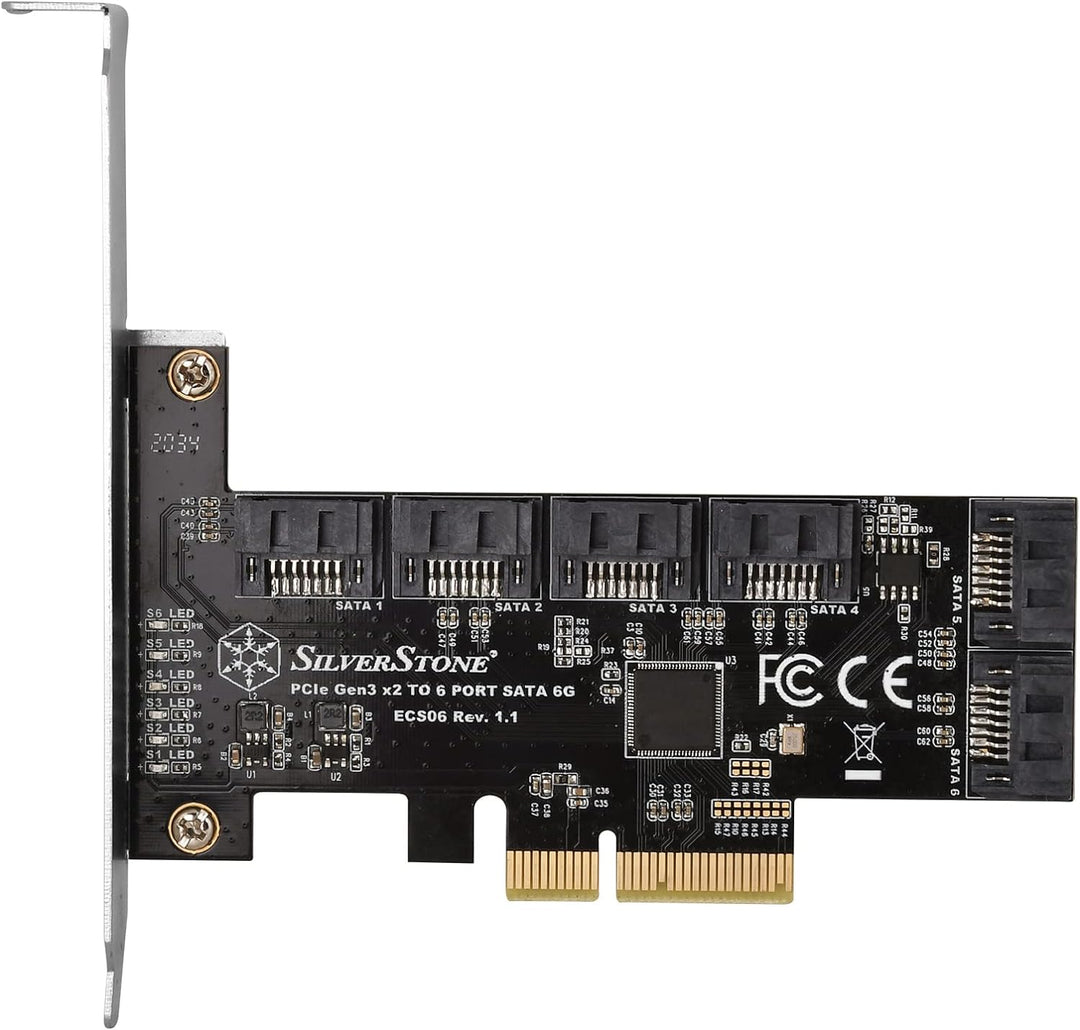 SilverStone Technology ECS06, 6-Port-SATA-Gen3- (6 Gbps) Non-RAID-PCI-Express-Gen3-x2-Karte, SST-ECS