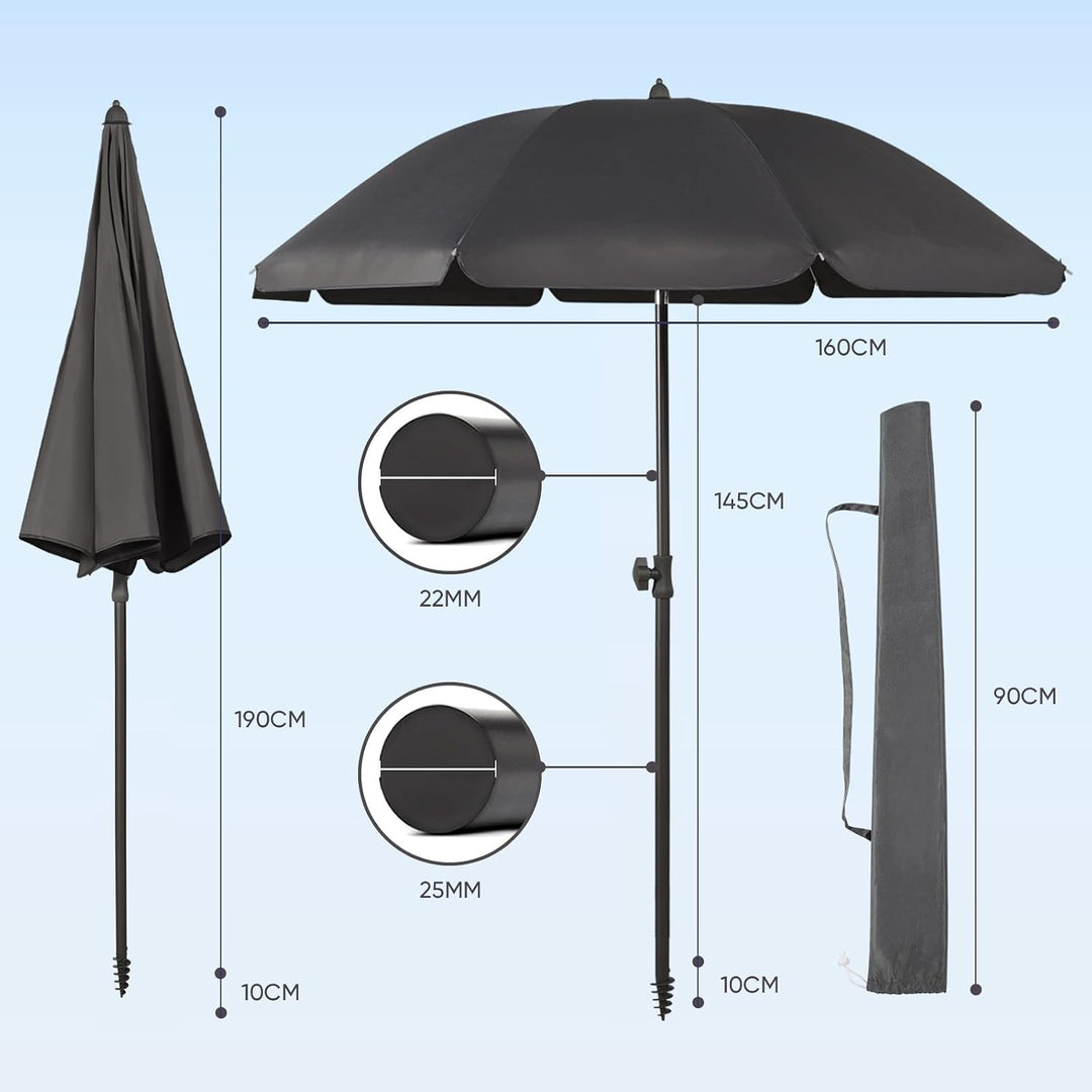 Sekey 160 cm Sonnenschirm Balkon mit Bodenhülse & Schutzhülle, Neigungs und Höhenverstellung, Sonnen