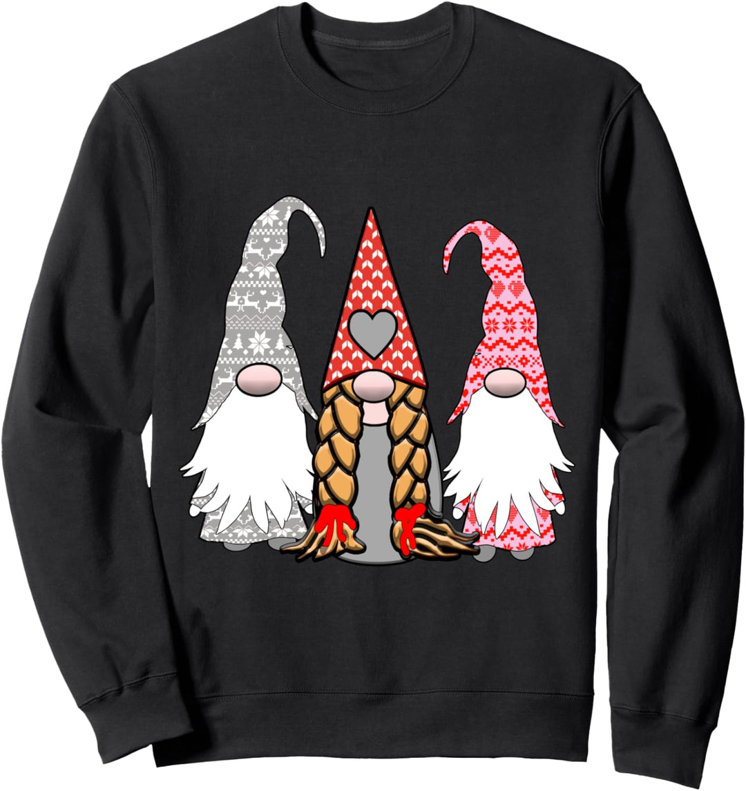 3 Nordische Zwerge Rot Grau Herzen Tomte Nisse Sweatshirt