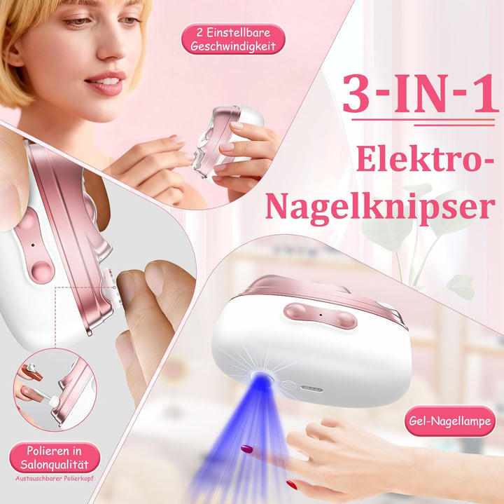 Elektrischer Nagelknipser,4-in-1-Nagelknipser Elektrisch mit Polieren und UV Einbrennlampe,Elektrisc