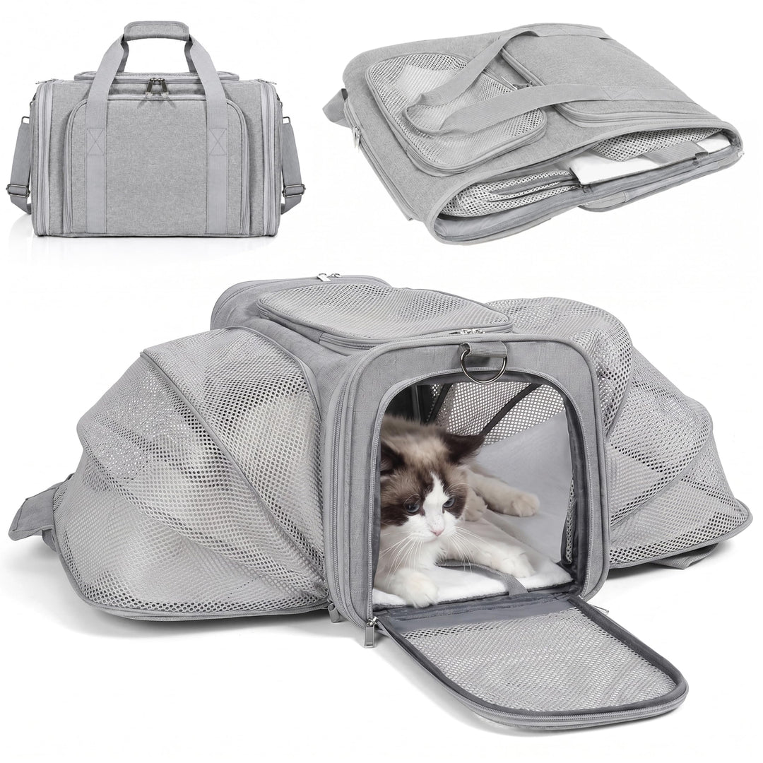 Katzentransportbox Erweiterbar, Faltbare Hundetasche für Kleine Hunde und Katzen, Atmungsaktive Haus
