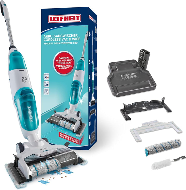 Leifheit Set Akku Saugwischer Regulus Aqua PowerVac inkl. zwei Ersatzrollen, saugen und wischen, Nas