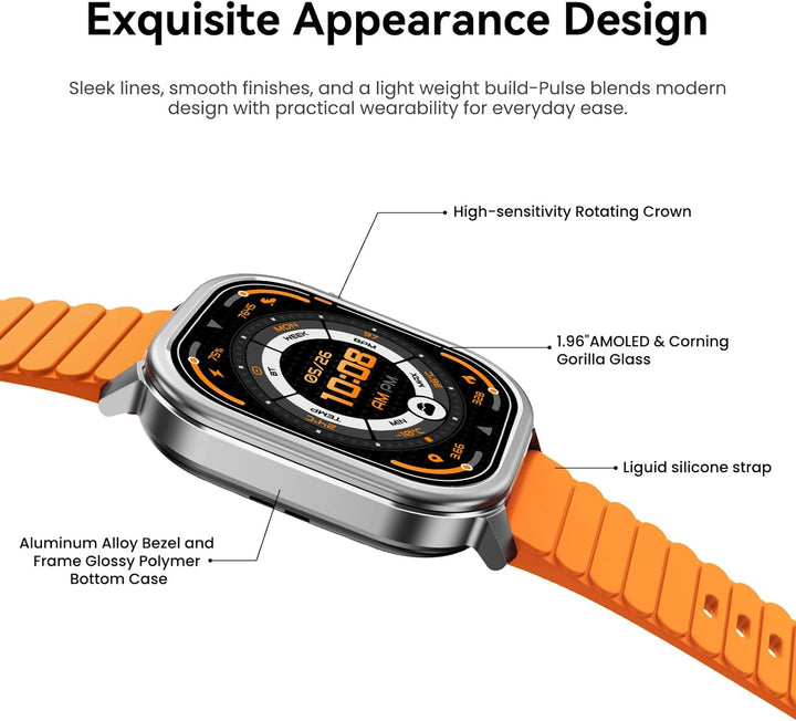 KOSPET Smartwatch Herren, 1,96" AMOLED, Anrufannahme, Gesundheitscheck per Fingertipp, Schlaftracker