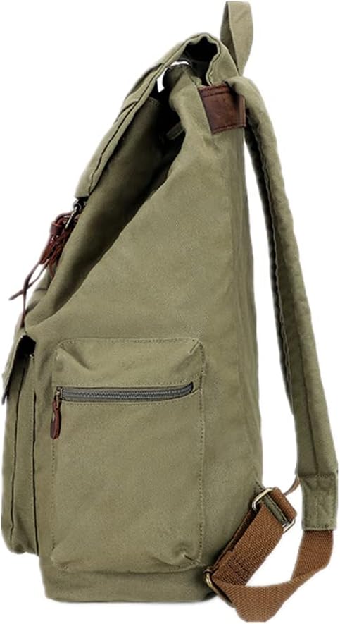 DRF Rucksack aus Canvas im Vintage Stil mit Leder Zubehör #BG-04 (Grün) 04grün, 04grün