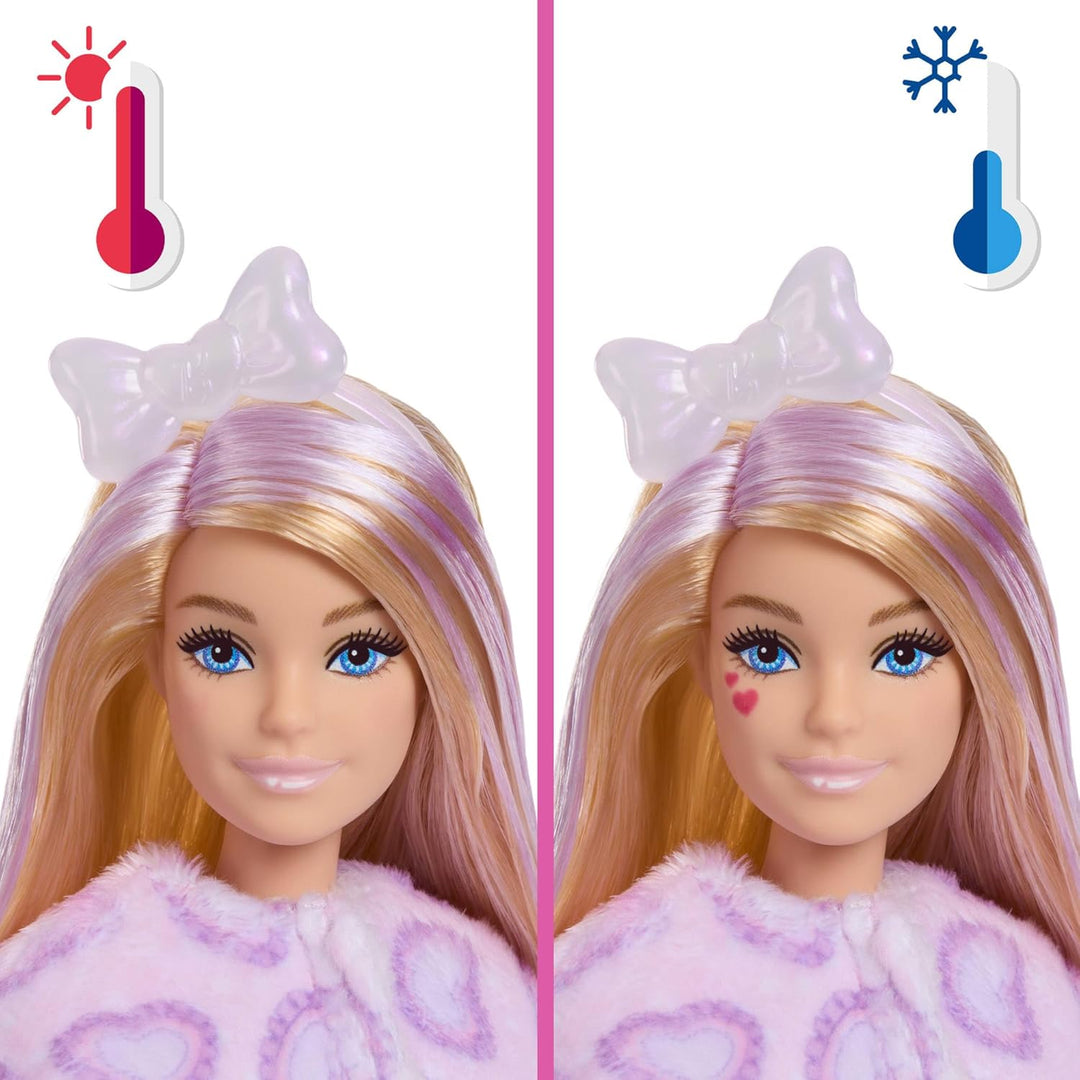 Barbie Cutie Reveal Puppe und Zubehör, Kätzchen der Cuddly-Reihe mit 10 Überraschungen, inklusive Fa