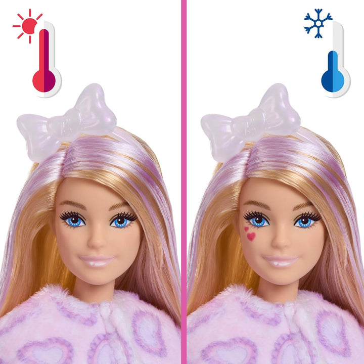 Barbie Cutie Reveal Puppe und Zubehör, Kätzchen der Cuddly-Reihe mit 10 Überraschungen, inklusive Fa