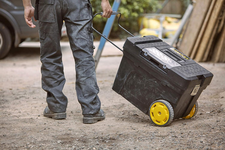 Stanley Mobile Montagebox (60,3 x 37,5 x 43 cm, Volumen 53l, geräumiges Hauptfach für Elektrowerkzeu