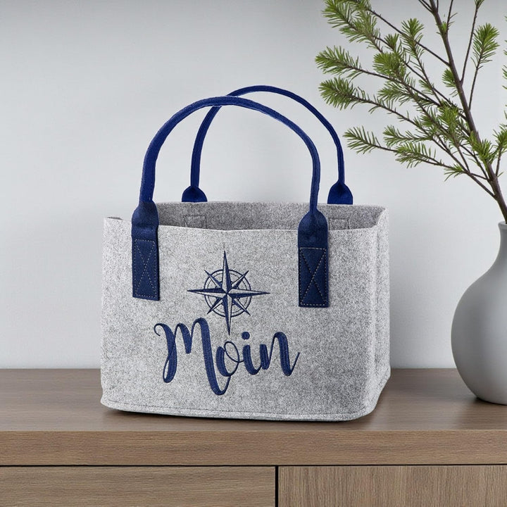 GILDE Filz Tasche Einkaufstasche Filztasche Moin mit Windrose hellgrau, 40x25x26cm