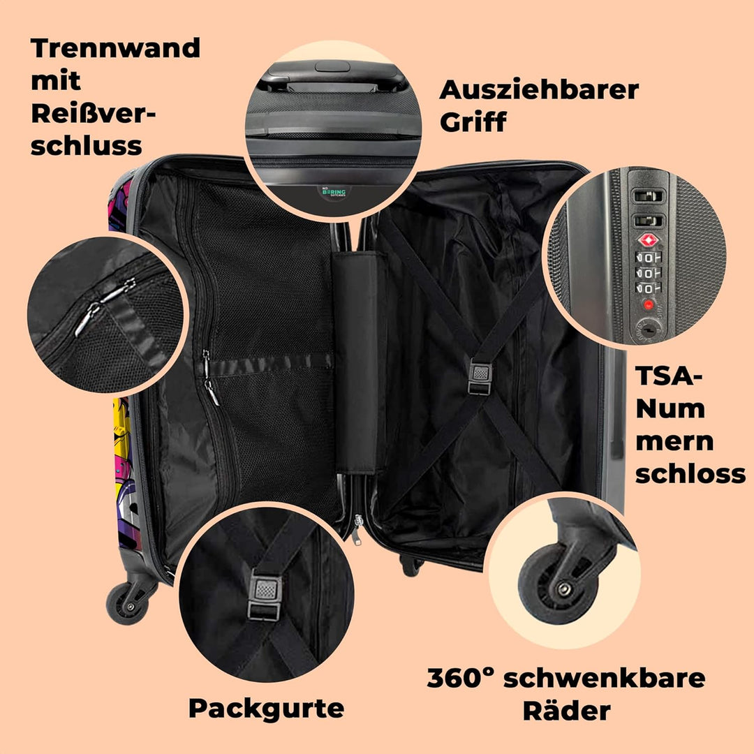 Koffer gross Trolley Rollkoffer Reisekoffer mit 4 Rollen Fotokoffer - Design - Superstar - Cool - Mu