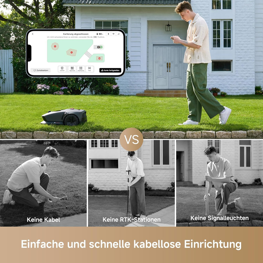 MOVA 600, Rasenmäher Roboter 3D-LiDAR Mähroboter ohne Begrenzungskabel & Genaue Kartierung 600 m², S