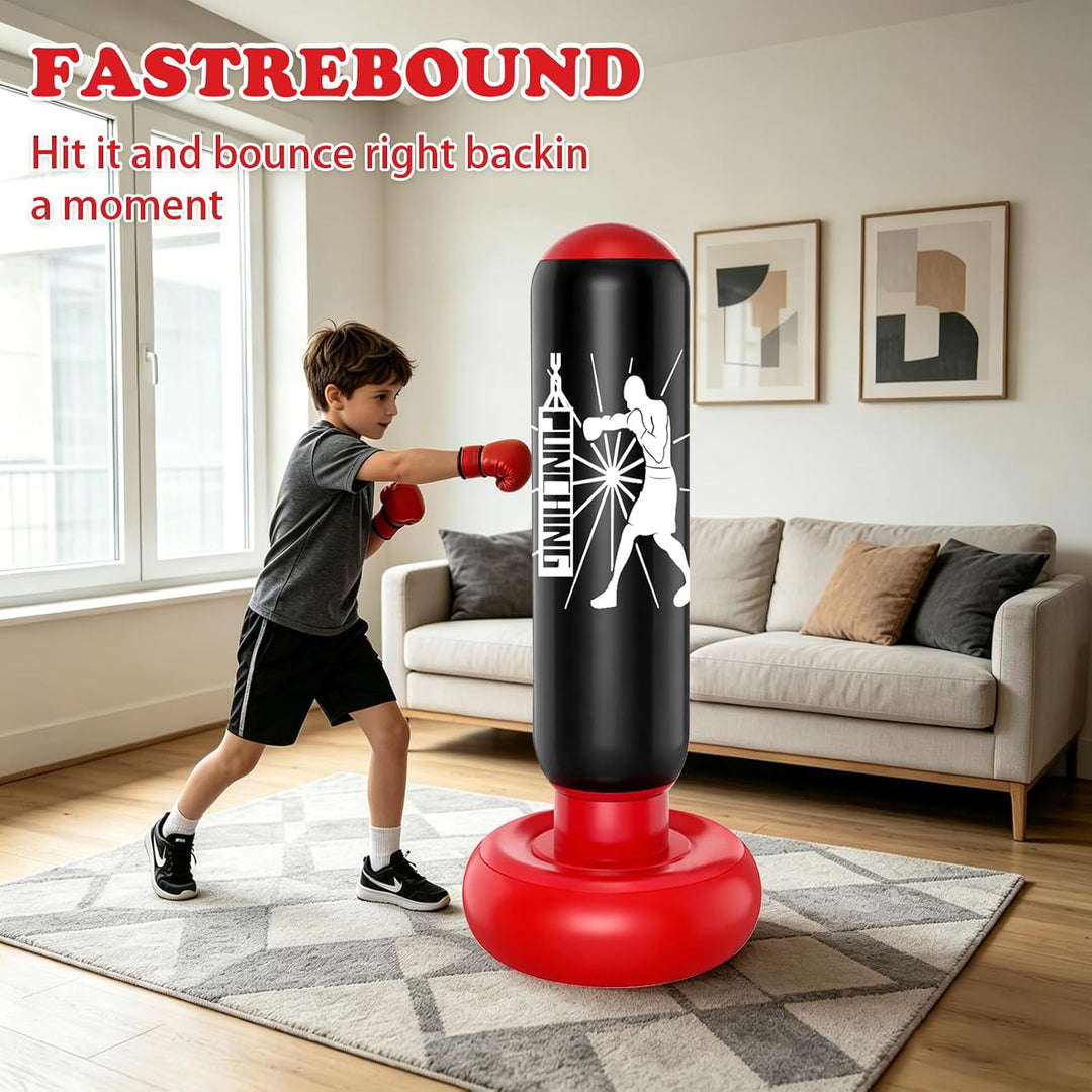 Boxsack Kinder Stehend 160cm - Aufblasbarer Standboxsack Mit Fusspumpe - Punchingball Kinder Für Zuh