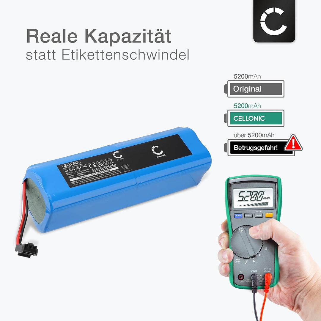 CELLONIC 2X Akku kompatibel mit Roidmi Eve Plus, Xiaomi Viomi S9 2x Akku 5200mAh, 2x Akku 5200mAh
