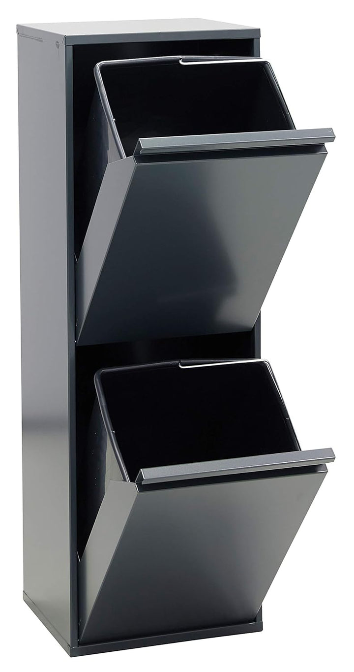 ARREGUI Mülleimer und Recyclingbehälter, Stahl, 2 Fächer 90,5 x 30,5 x 24,5 cm anthrazit anthrazit/
