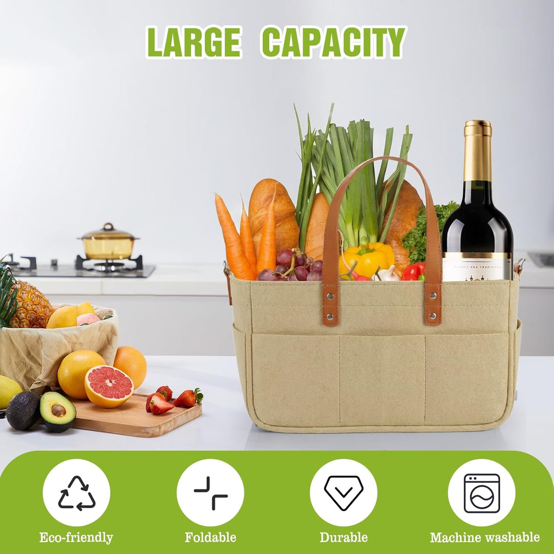 30L Filztasche Einkaufstasche mit Fächern, Filztasche Einkaufskorb Shopper für Outdoor Trips, Pickni