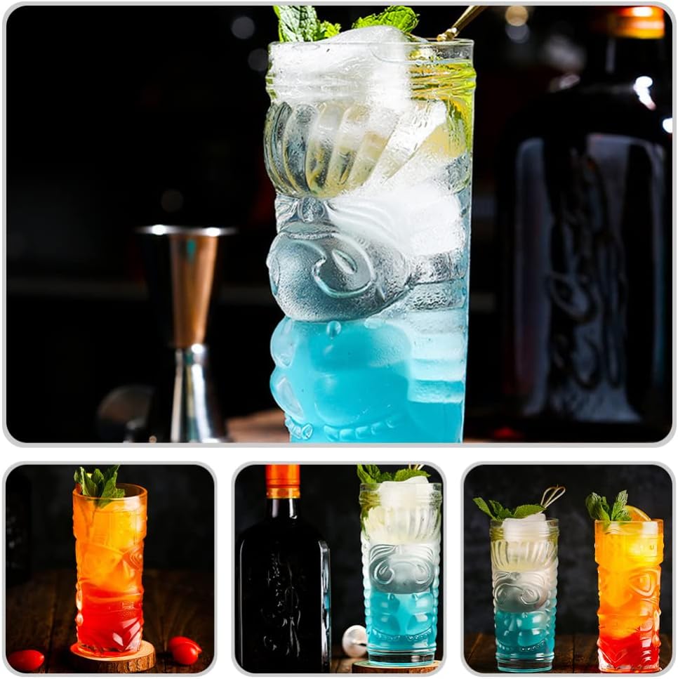 Cabilock Hawaiianische Tiki-Cocktailgläser: 2 Stück Tiki-Becher Glas Exotische Zombie-Cocktails Trop