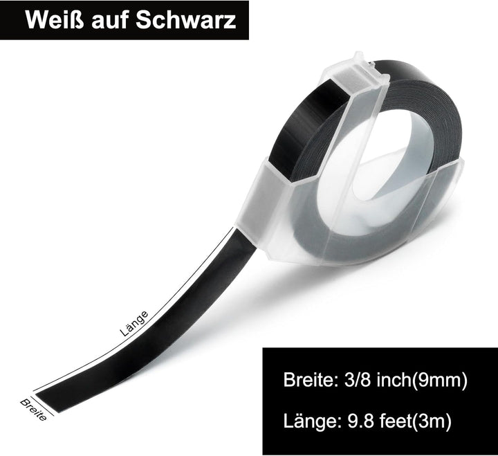 P PUTY 9mm Etikettenband Kompatibel mit Dymo Prägeband Omega Junior 3D, Kompatibel mit Dymo Etikette