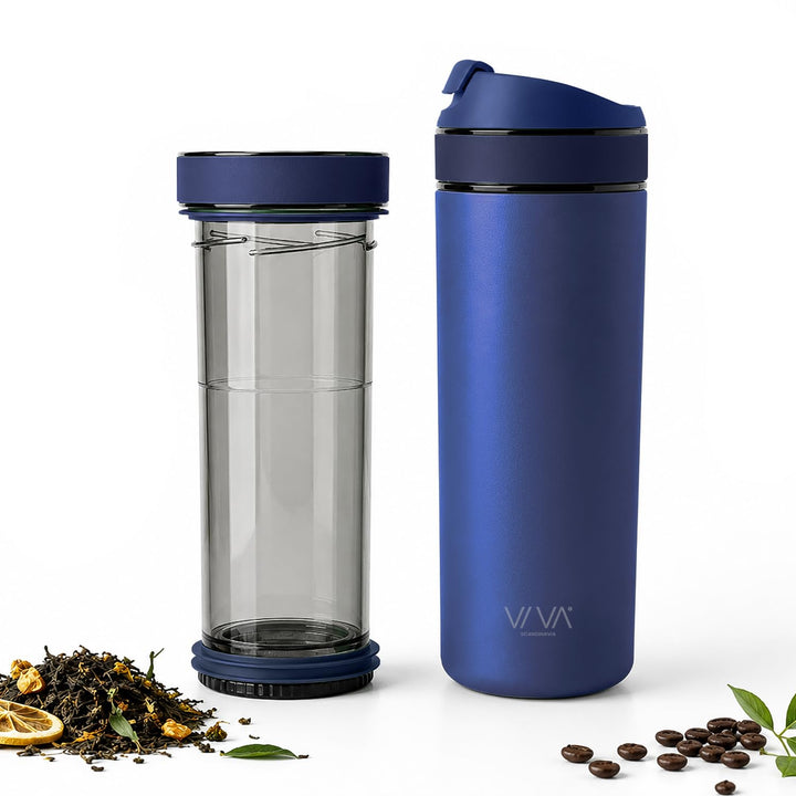 VIVA Recharge Pro Thermobecher, auslaufsicher, Kaffee &amp; Tee, 460 ml, Blau | Doppelwandig isolierter