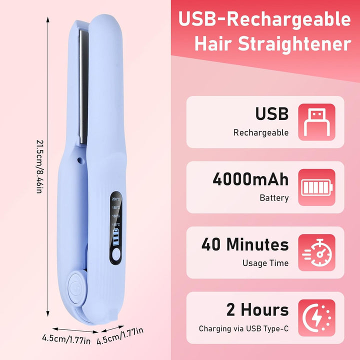 Glätteisen Kabellos 2 in 1 Glätten & Locken, USB Haarglätter mit 4000mAh Akku, 4 Temperaturstufen (1