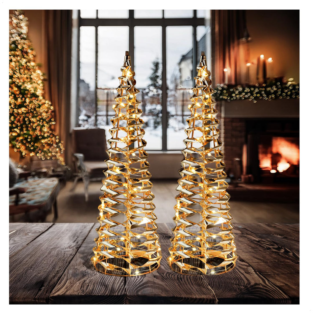 com-four® 2X LED-Pyramide mit Timer - 40 cm Lichterkegel - Deko Leuchtpyramide mit 30 warmweissen LE