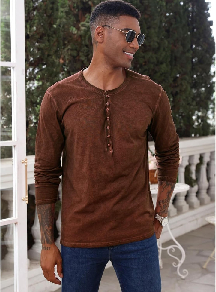 Henley Shirt Herren Langarm Langarmshirt Herren Longsleeve T Shirt Vintage Tshirt Baumwolle Longshir