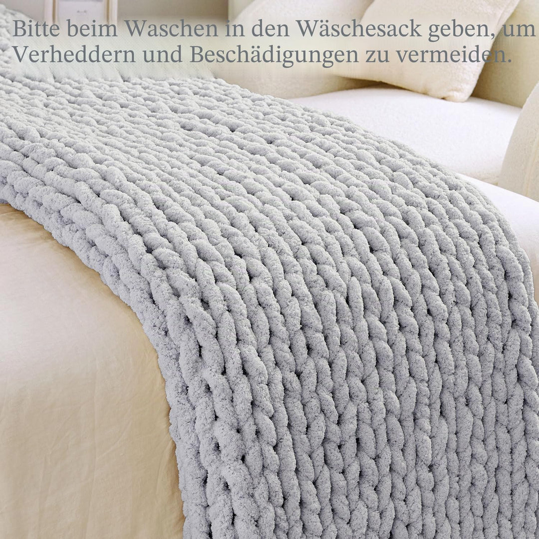 Admitrack Grobstrickdecke, 100% Handgestrickte Chenille-Wohndecke für Sofa und Wohn-Deko, weiche und