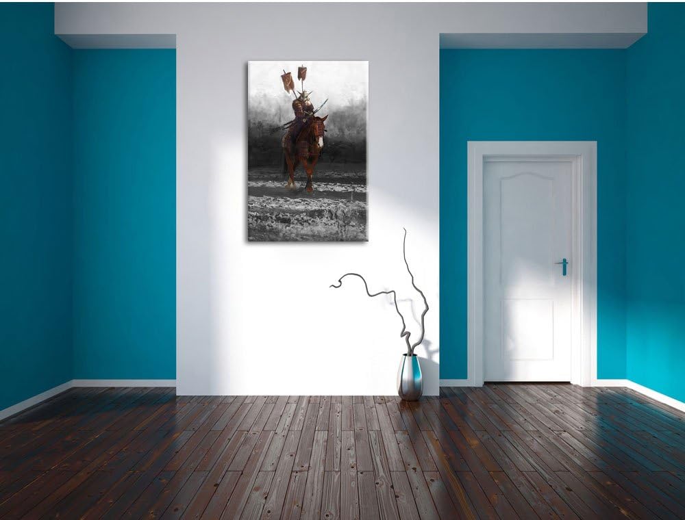 Pixxprint Samurai Krieger auf einem Pferd als Leinwandbild/Grösse: 100x70 cm/Wandbild/Kunstdruck/fer