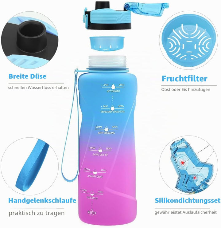 Sport Trinkflasche 2l, 1,5l, 1l, 700ml, 500ml Trinkflasche Kinder Auslaufsicher, Motivierende Wasser