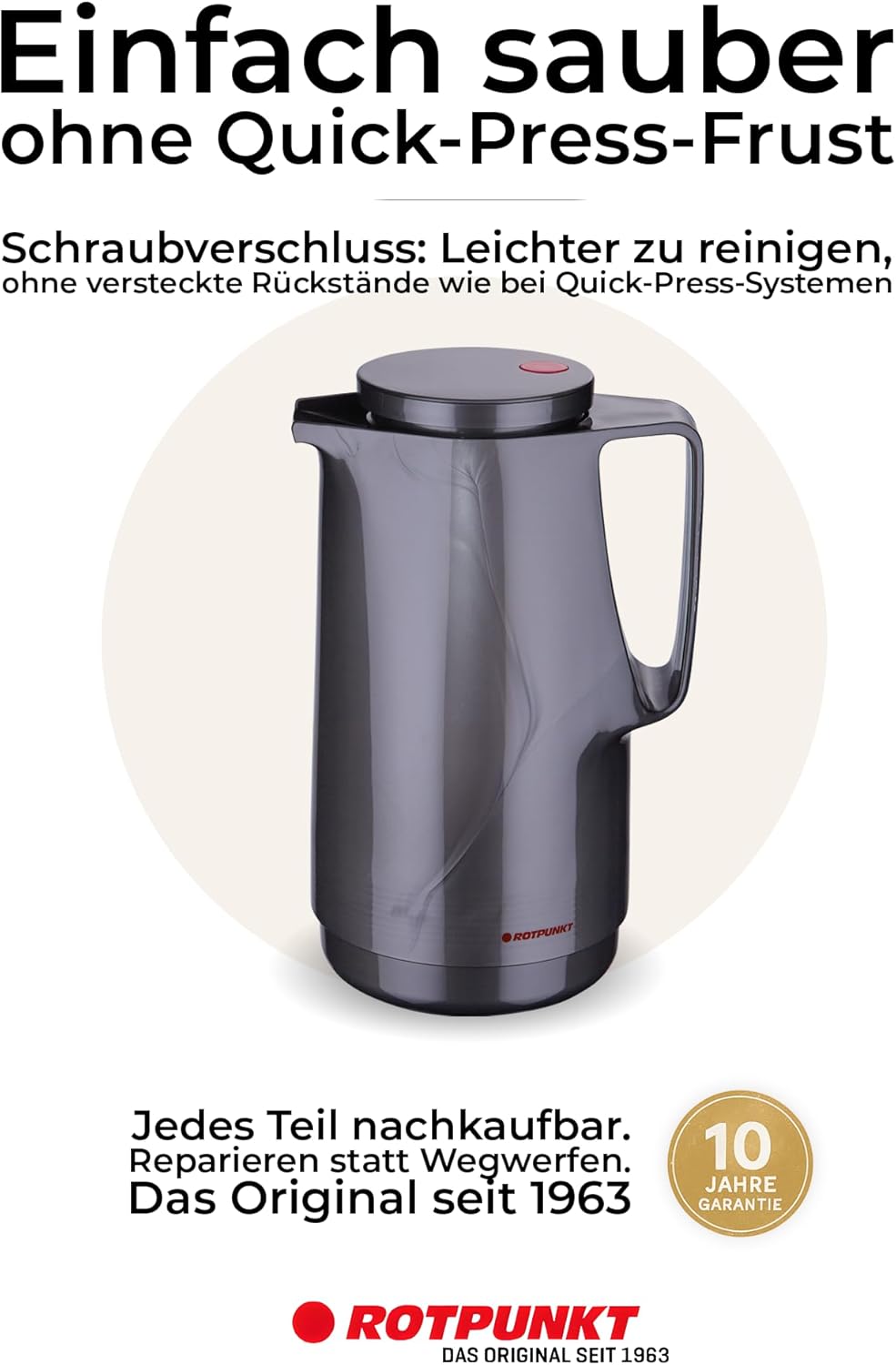 ROTPUNKT Isolierkanne 1L - Premium Kaffekanne Made in Germany I Hält bis zu 24 Std heiss I Warmhalte