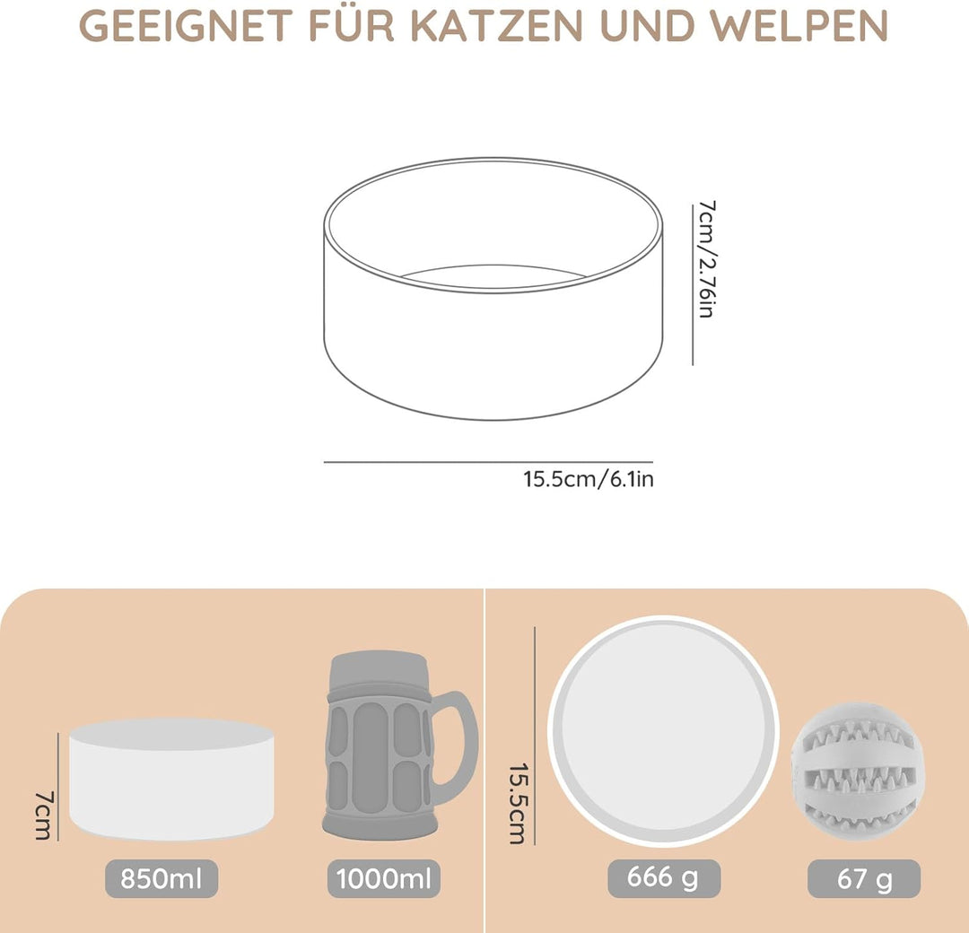 SPUNKYJUNKY Keramik Hundenapf Fressnapf Futternapf Katzennapf Napf für Katzen und Hunde (850ml, Weis