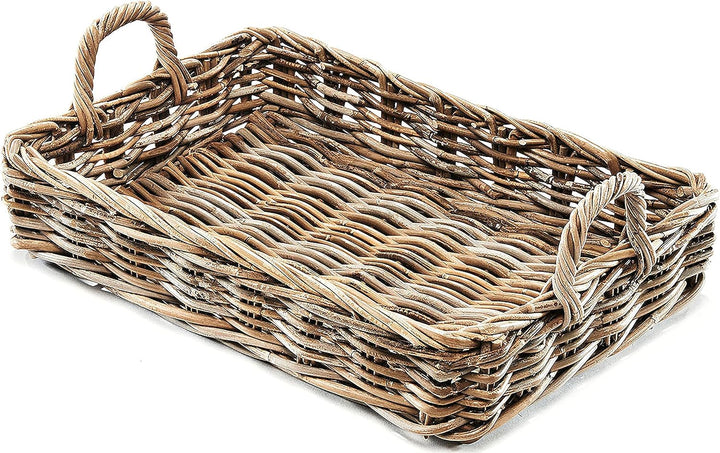 Kobolo Tablett Dekotablett Serviertablett aus Rattan -kubu grau- 50x37x20 cm
