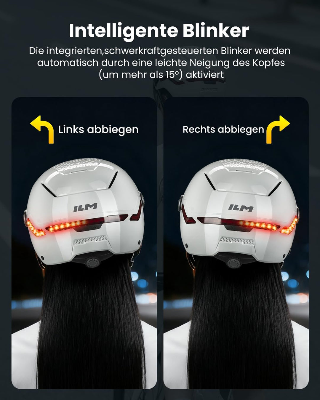 ILM Fahrradhelm Herren Damen mit Visier und LED Licht Beleuchtung Automatischem G-Sensor für Blinker