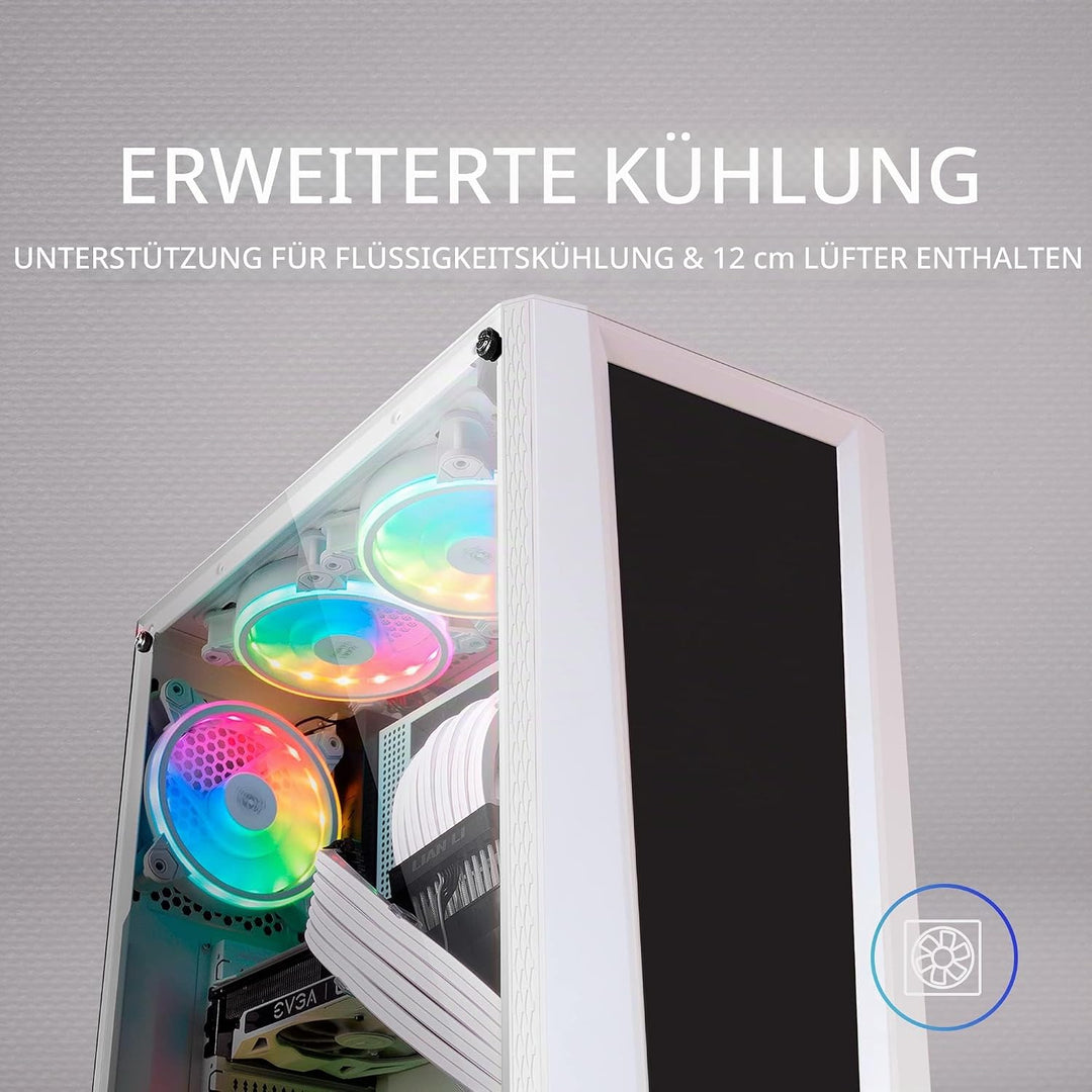 MarsGaming MC-Art Weiss, PC Gaming ATX Gehäuse, Doppelt Zeichnbar Gehärtetes Glas, ARGB 12 Mode, 12c
