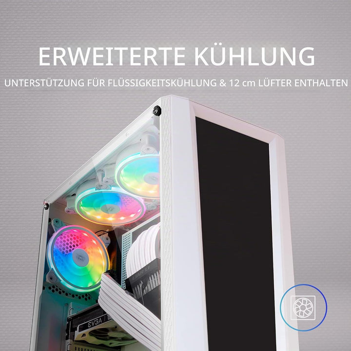 MarsGaming MC-Art Weiss, PC Gaming ATX Gehäuse, Doppelt Zeichnbar Gehärtetes Glas, ARGB 12 Mode, 12c