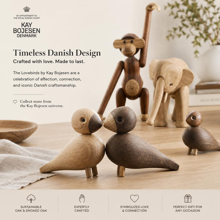 Kay Bojesen Unzertrennliche 1 Paar Figuren 9 cm Singvögel Dekoration, Holz, Holz