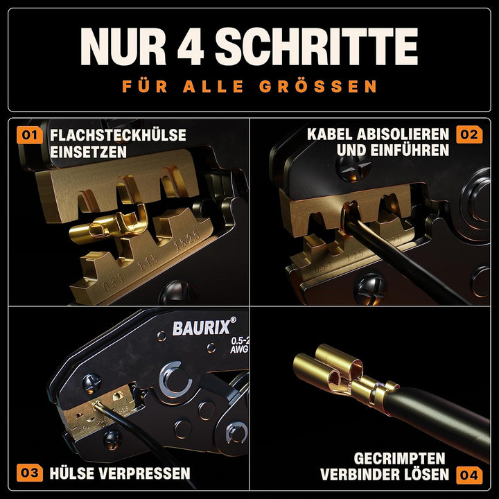 BAURIX® Crimpzangen Set – THESEUS Aderendhülsenzange 0,25–6 mm² mit 2000 Aderendhülsen & KAIRON Crim