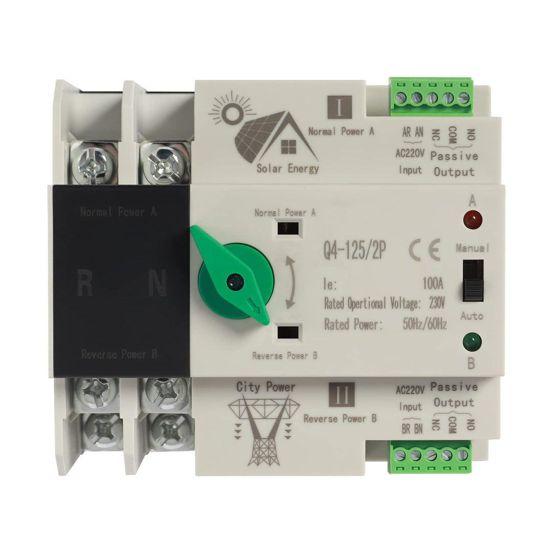 Automatischer Transferschalter Dual Power Übertragungsschalter AC 230V 2P 100A ATS PC Hutschiene Not
